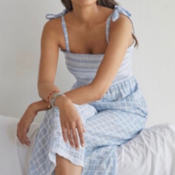 Anthropologie Light Blue Plaid Jumpsuit - Picture 2 of 5